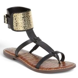 Sam Edelman Black/Gold Leather Cuff Sandals